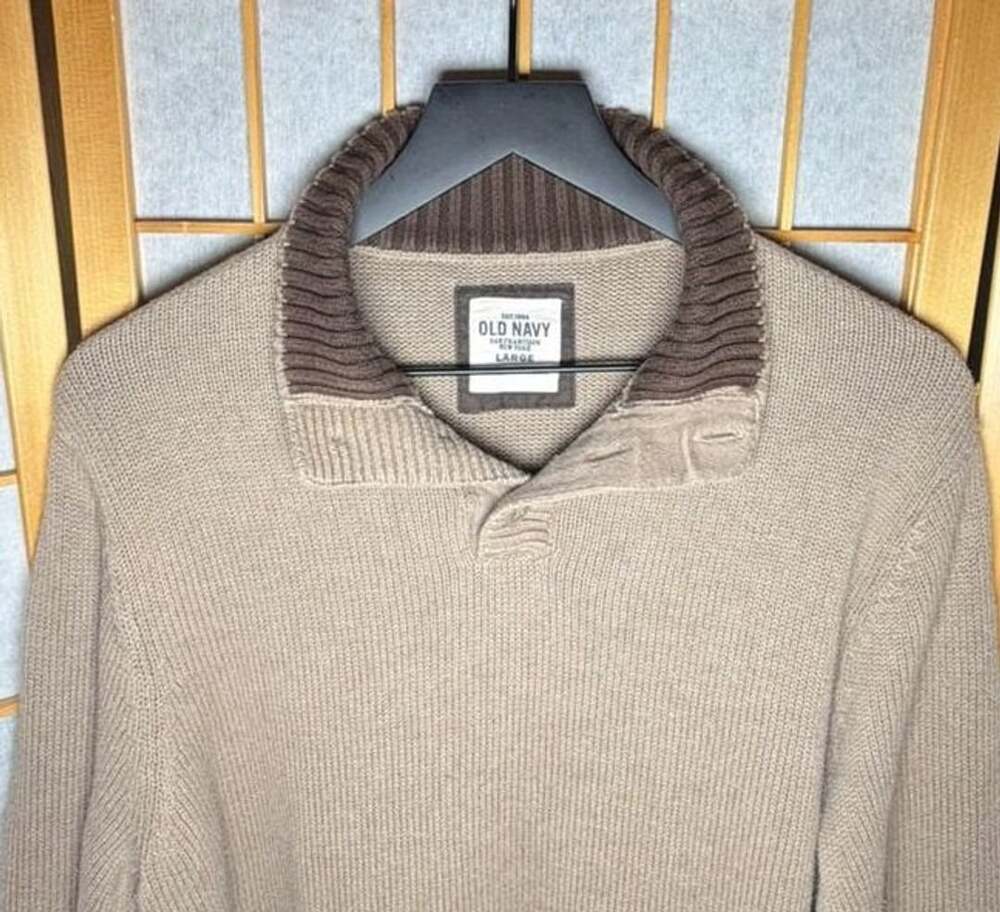 Old Navy Shawl Collar Sweater Size Large Tan Brown 100% Cotton Pullover